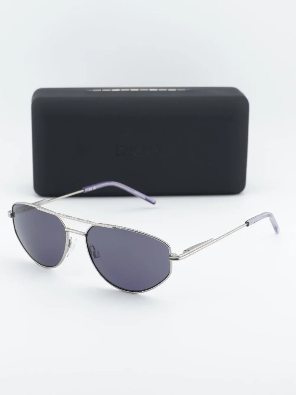 DKNY DK117S 040 Square Sunglasses - Satin Silver/Grey